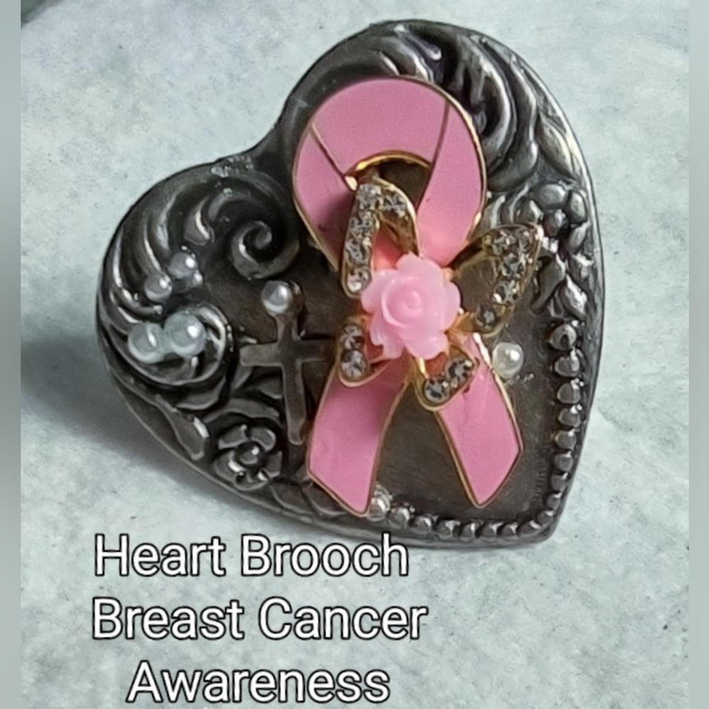 Pewter Heart with Pink Awareness Ribbon